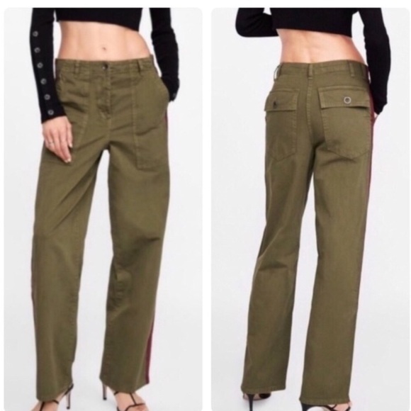 Zara Green Worker Straight Pants Size 4 NWT - Picture 1 of 6
